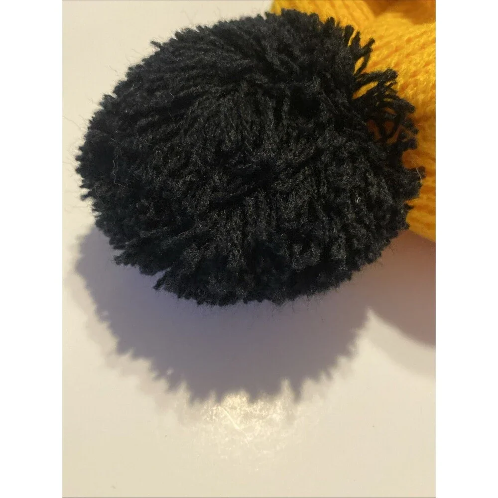 Vintage DROTT Heavy Equipment Winter Hat Cap Beanie Hipster Yellow Black PomPom